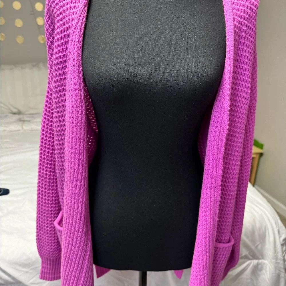Zenana Magenta Chunky Knit Pocket Cardigan - Picture 2 of 7